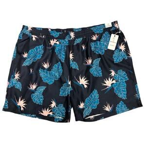 Caribbean 4XB Swim Trunks Shorts Navy Blue Tropical Leaves Pockets Mesh Lining